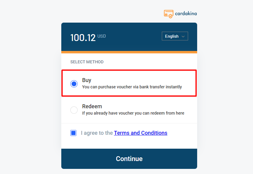 ステークカジノへ高速銀行送金を使って銀行振込で入金する際にbuyをクリックする様子