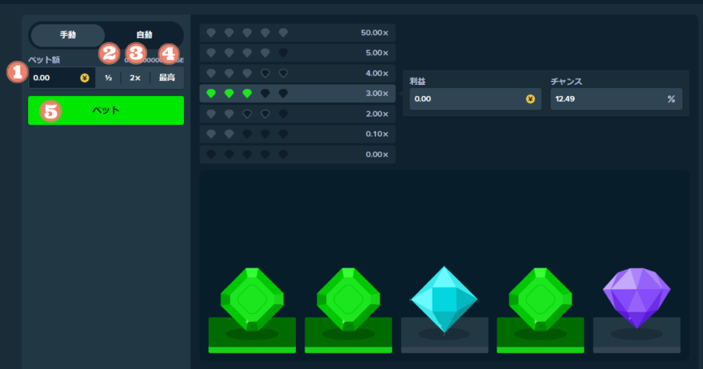 ステークカジノのオリジナルゲームDIAMONDSのプレイ方法